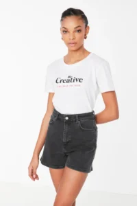 TRENDYOLMiLLA Anthracite More Sustainable High Waist City Size denim Shorts - Image 9