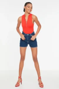 TRENDYOLMiLLA Indigo More Sustainable High Waist City Size denim Shorts - Image 2