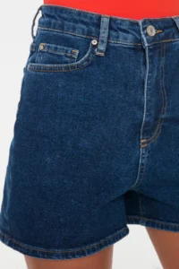 TRENDYOLMiLLA Indigo More Sustainable High Waist City Size denim Shorts - Image 4