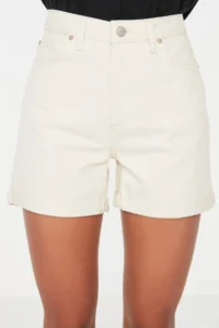TRENDYOLMiLLA Ecru Leg folded High Waist City Size denim Shorts - Image 11