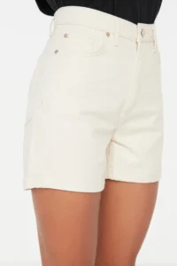 TRENDYOLMiLLA Ecru Leg folded High Waist City Size denim Shorts - Image 12