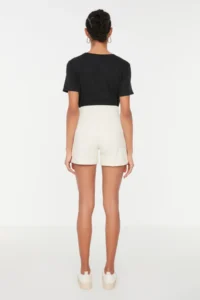 TRENDYOLMiLLA Ecru Leg folded High Waist City Size denim Shorts - Image 13