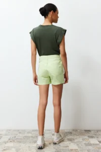 TRENDYOLMiLLA Water Green folded High Waist denim Shorts - Image 2
