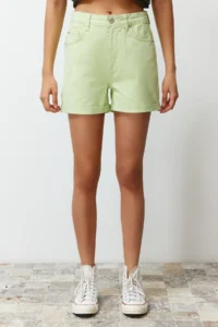 TRENDYOLMiLLA Water Green folded High Waist denim Shorts - Image 5