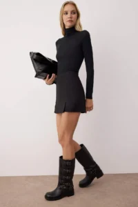 TRENDYOLMiLLA Black Double slit Super Mini Size Weaving Shorts Skirt - Image 6