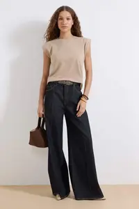 TRENDYOLMİLLA Mink 100% Cotton Wadding Look Basic Crew Neck Knitting T-Shirt