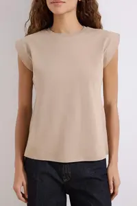 TRENDYOLMİLLA Mink 100% Cotton Wadding Look Basic Crew Neck Knitting T-Shirt - Image 3