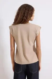 TRENDYOLMİLLA Mink 100% Cotton Wadding Look Basic Crew Neck Knitting T-Shirt - Image 4