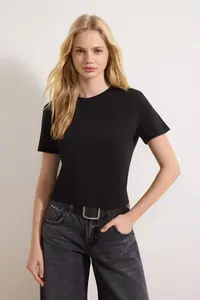 TRENDYOLMİLLA Gray Melange-Black 2 Sets Paket 100% Cotton Crop Crew Neck Knitting T-Shirt - Image 5