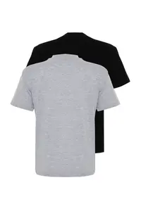 TRENDYOLMİLLA Black-Gray Melange 2 Sets Paket Basic Dog collar Knitting T-Shirt - Image 7