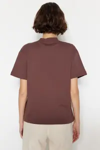 TRENDYOLMİLLA Brown-Beige 2 Sets Paket 100% Cotton Basic Dog collar Knitting T-Shirt - Image 12
