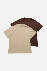 TRENDYOLMİLLA Brown-Beige 2 Sets Paket 100% Cotton Basic Dog collar Knitting T-Shirt - Image 13