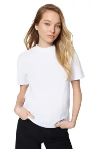 TRENDYOLMİLLA White-Black 2 Sets Paket 100% Cotton Basic Dog collar Knitting T-Shirt - Image 2