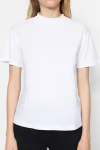 TRENDYOLMİLLA White-Black 2 Sets Paket 100% Cotton Basic Dog collar Knitting T-Shirt - Image 3