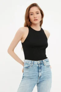 TRENDYOLMİLLA Black Ribbed Blouse