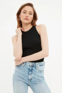 TRENDYOLMİLLA Black Ribbed Blouse - Image 2