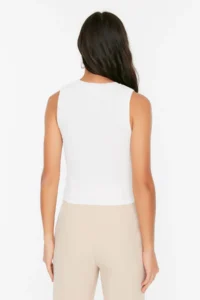 TRENDYOLMİLLA Ecru Crew Neck Crop Blouse - Image 5