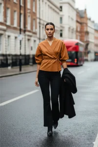 TRENDYOLMİLLA Camel Double breasted Weaving Binding Detailed Blouse