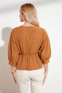 TRENDYOLMİLLA Camel Double breasted Weaving Binding Detailed Blouse - Image 5