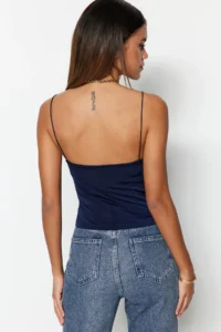 TRENDYOLMİLLA Navy Blue Fitted Off-Shoulder Neck Flexible Knitting Blouse - Image 10