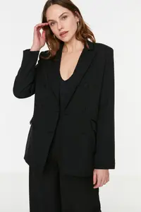 TRENDYOLMİLLA Black Regular Lined Weaving Blazer Jacket - Image 6