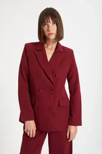 TRENDYOLMİLLA Burgundy Regular Lined Weaving Blazer Jacket - Image 4
