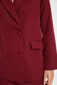 TRENDYOLMİLLA Burgundy Regular Lined Weaving Blazer Jacket - Image 5