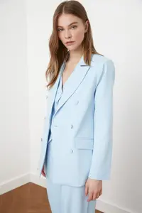 TRENDYOLMİLLA Light Blue Regular Lined Weaving Blazer Jacket - Image 3