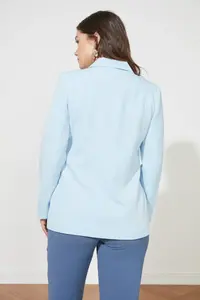 TRENDYOLMİLLA Light Blue Regular Lined Weaving Blazer Jacket - Image 5