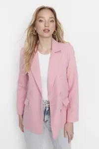 TRENDYOLMİLLA Pink Regular Lined Weaving Blazer Jacket - Image 3