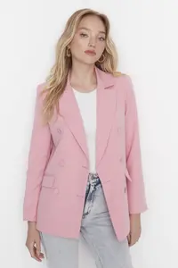 TRENDYOLMİLLA Pink Regular Lined Weaving Blazer Jacket - Image 5