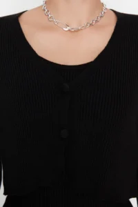 TRENDYOLMİLLA Black Fitted Midi Knitwear Cardigan Dress Set - Image 4