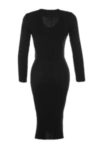 TRENDYOLMİLLA Black Fitted Midi Knitwear Cardigan Dress Set - Image 8