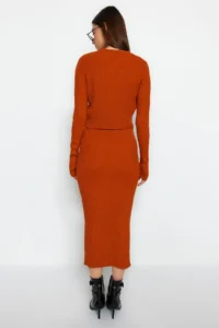 TRENDYOLMİLLA Brick Rejection Fitted Midi Knitwear Cardigan Dress Set - Image 6