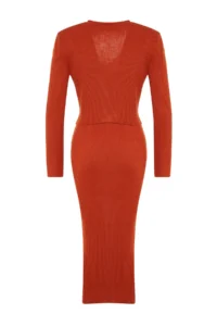 TRENDYOLMİLLA Brick Rejection Fitted Midi Knitwear Cardigan Dress Set - Image 8