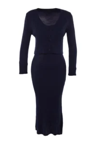 TRENDYOLMİLLA Navy Blue Fitted Midi Knitwear Cardigan Dress Set - Image 5