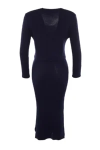 TRENDYOLMİLLA Navy Blue Fitted Midi Knitwear Cardigan Dress Set - Image 7