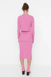 TRENDYOLMİLLA Pink Fitted Midi Knitwear Cardigan Dress Set - Image 11