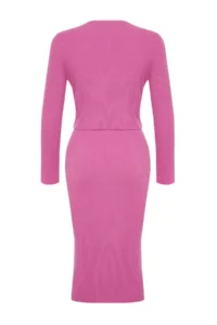 TRENDYOLMİLLA Pink Fitted Midi Knitwear Cardigan Dress Set - Image 13