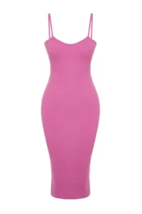 TRENDYOLMİLLA Pink Fitted Midi Knitwear Cardigan Dress Set - Image 14