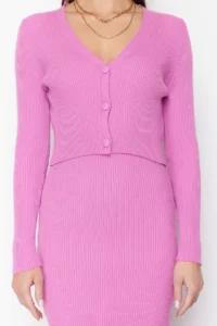 TRENDYOLMİLLA Pink Fitted Midi Knitwear Cardigan Dress Set - Image 5