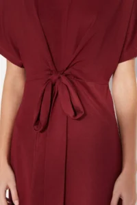 TRENDYOLMİLLA Burgundy 100% Cotton Waist Slit and Binding Detailed Midi Knitting Pen Dress - Image 5