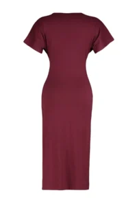 TRENDYOLMİLLA Burgundy 100% Cotton Waist Slit and Binding Detailed Midi Knitting Pen Dress - Image 8