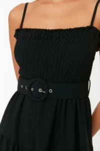 TRENDYOLMİLLA Black Arched with flywheel skater/Waisted Midi Weaving Dress - Image 3