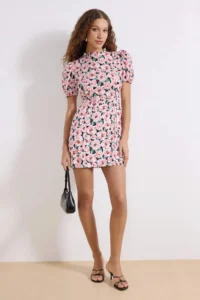 TRENDYOLMİLLA Multicolored A Cut Dog collar flower patterned Super Mini Lined Weaving Dress