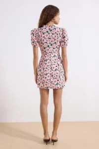 TRENDYOLMİLLA Multicolored A Cut Dog collar flower patterned Super Mini Lined Weaving Dress - Image 4