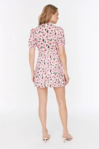 TRENDYOLMİLLA Multicolored A Cut Dog collar flower patterned Super Mini Lined Weaving Dress - Image 9