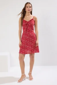 TRENDYOLMİLLA Rejection A Cut Mini Binding Detail flower patterned Weaving Dress