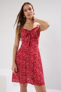 TRENDYOLMİLLA Rejection A Cut Mini Binding Detail flower patterned Weaving Dress - Image 2