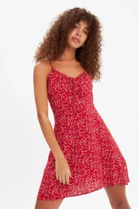 TRENDYOLMİLLA Rejection A Cut Mini Binding Detail flower patterned Weaving Dress - Image 5